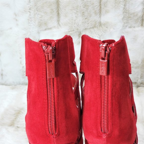 ☆ Alba Red Cut Out Pointed Toe 5" High Heel Ankle Boots Size 6 - Picture 6 of 7